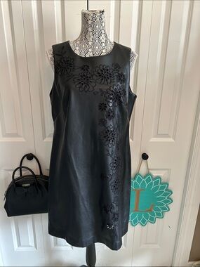 Calvin Klein Faux Leather Embroidered Sheath Dress - 12